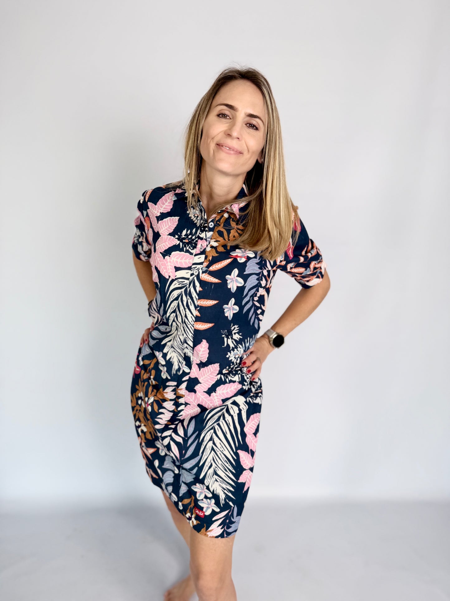 Ladies Shirt Dress - Blue Botanic