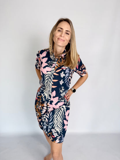 Ladies Shirt Dress - Blue Botanic