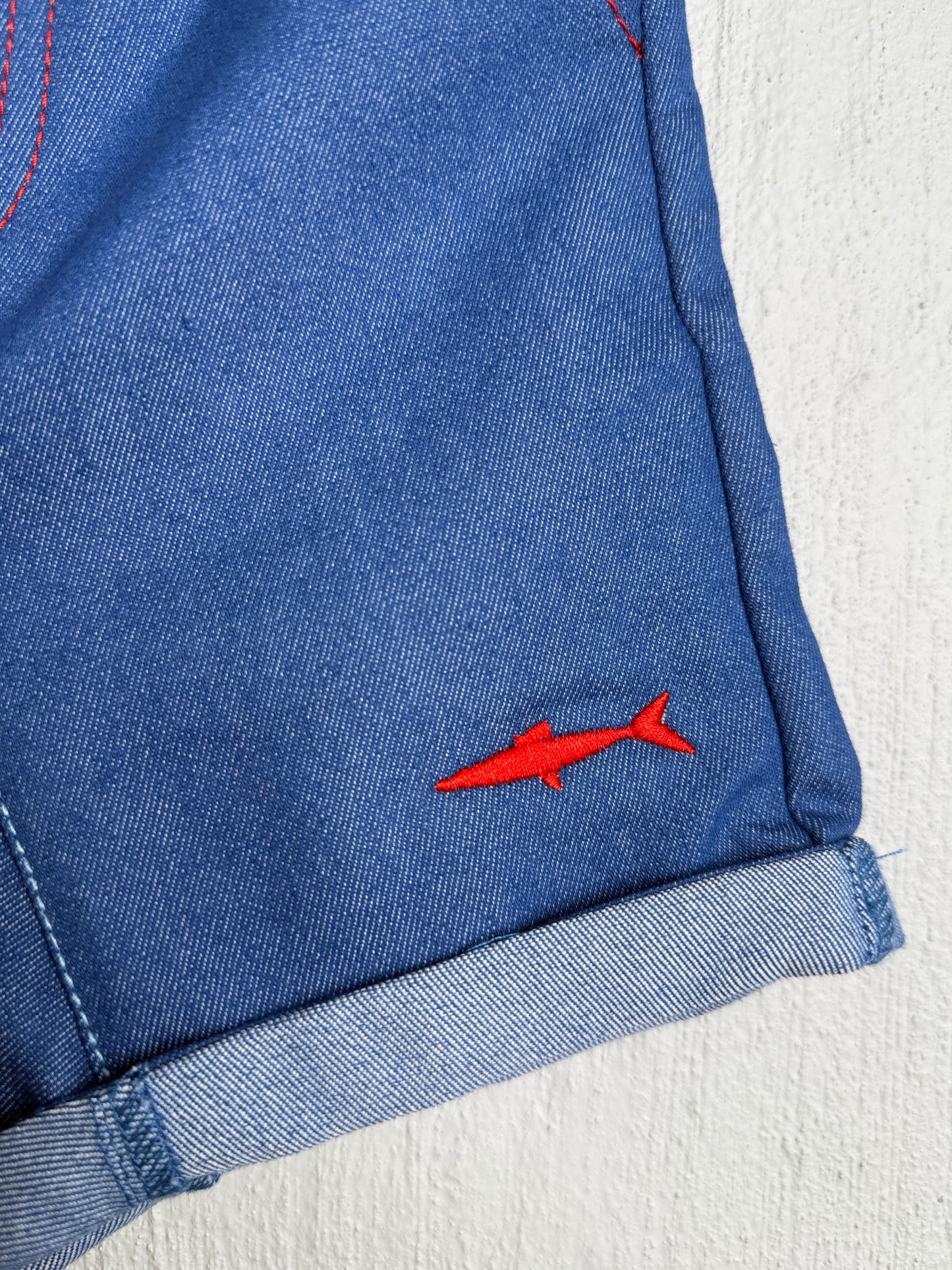 Boys Smart Shorts - Navy Denim - Navy w Orange Leopards Insert