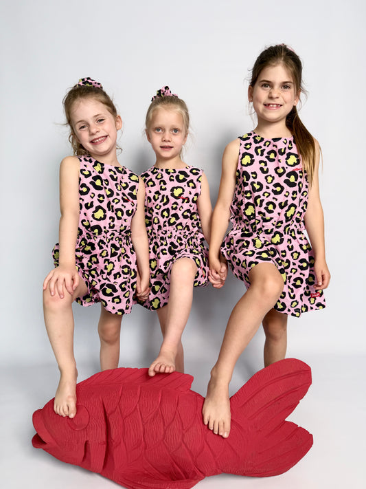 Girls Playsuit - Pink and Black Animal Print