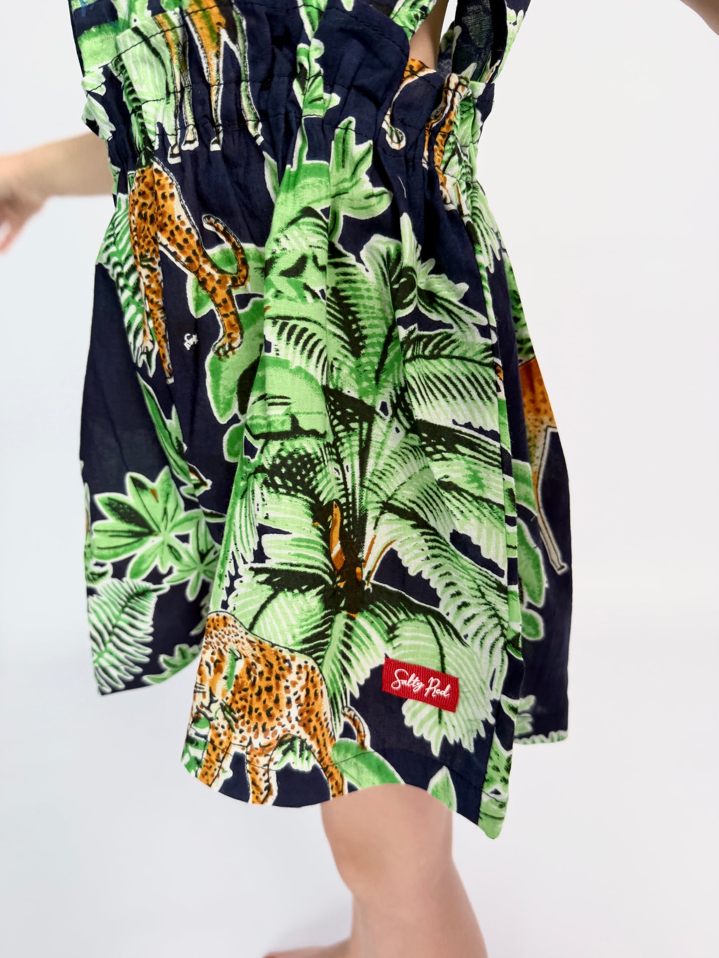 Girls Playsuit - Navy w Green Giraffe