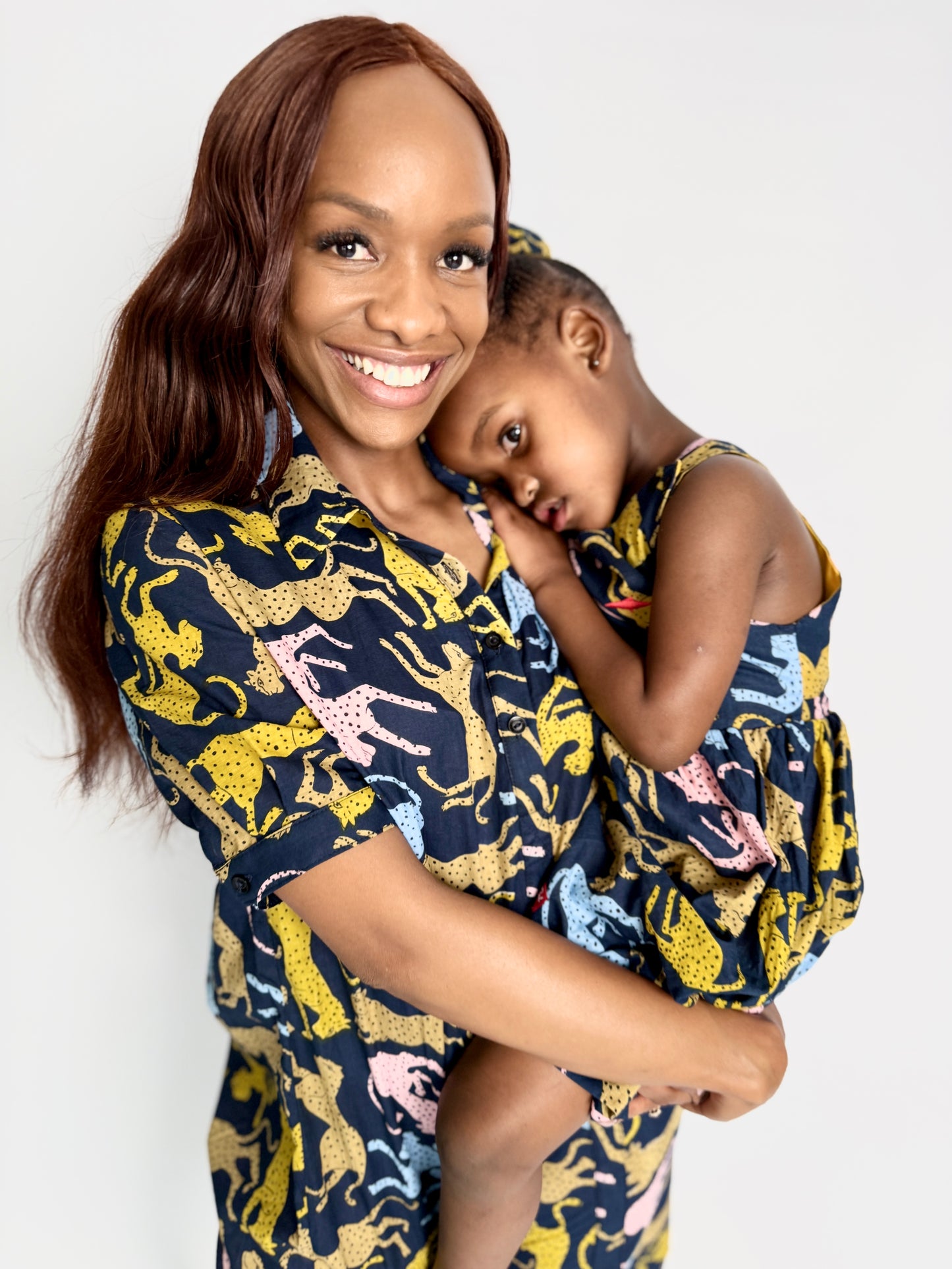 Ladies Shirt Dress - Cheetah on Navy