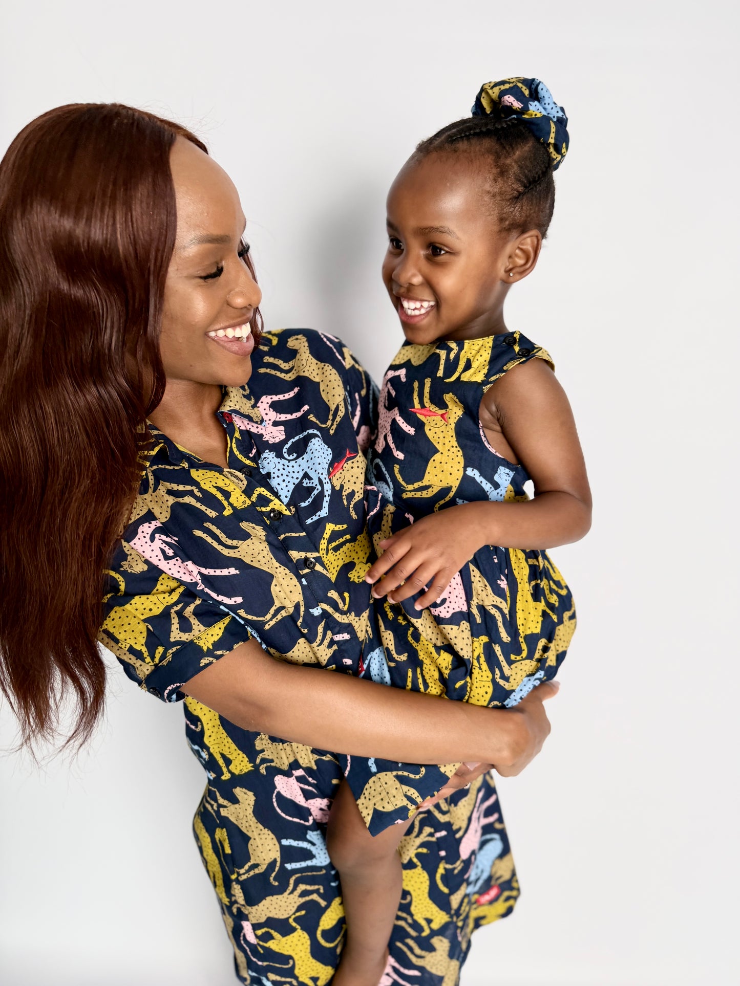 Ladies Shirt Dress - Cheetah on Navy