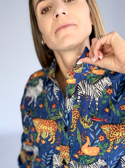 Ladies Shirt - Blue Wild Safari