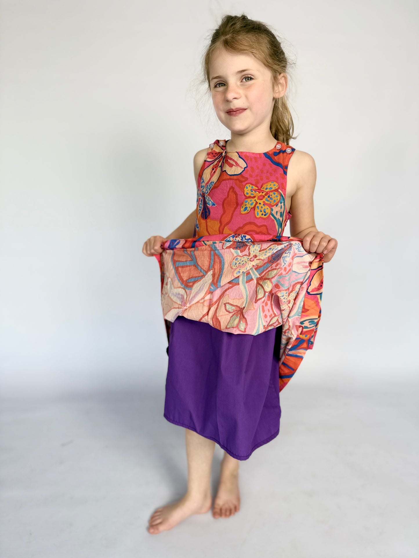 Girls Criss Cross back Dress - Pink Floral