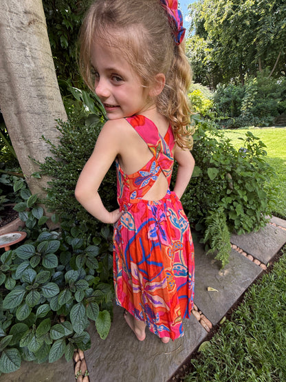 Girls Criss Cross back Dress - Pink Floral