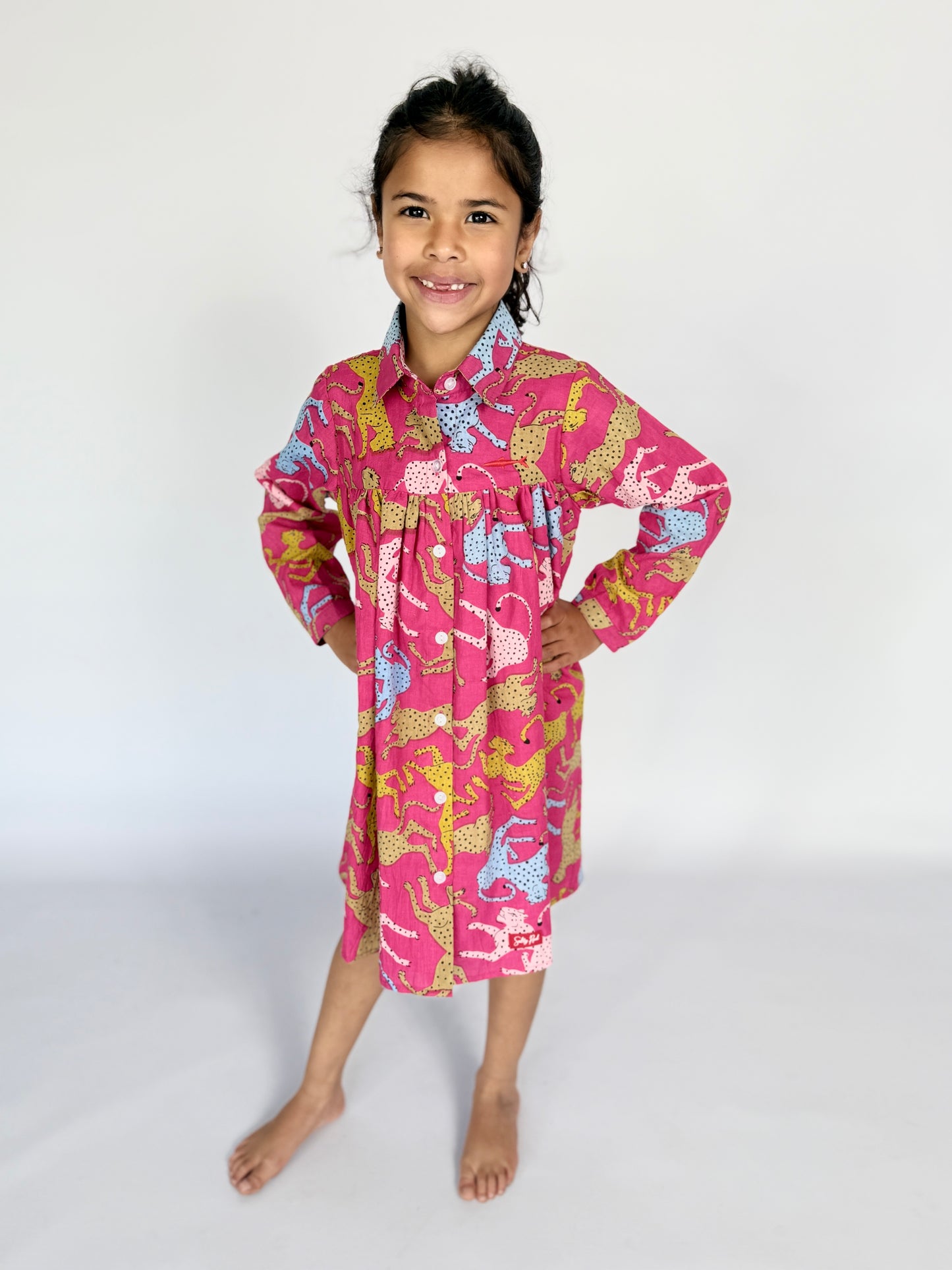 Girls Shirt Dress - Cheetah on pink