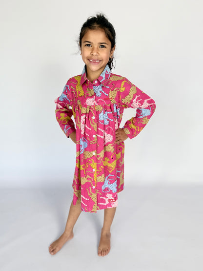 Girls Shirt Dress - Cheetah on pink