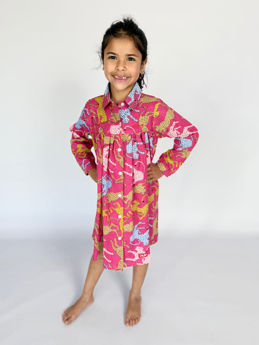 Girls Shirt Dress - Cheetah on pink