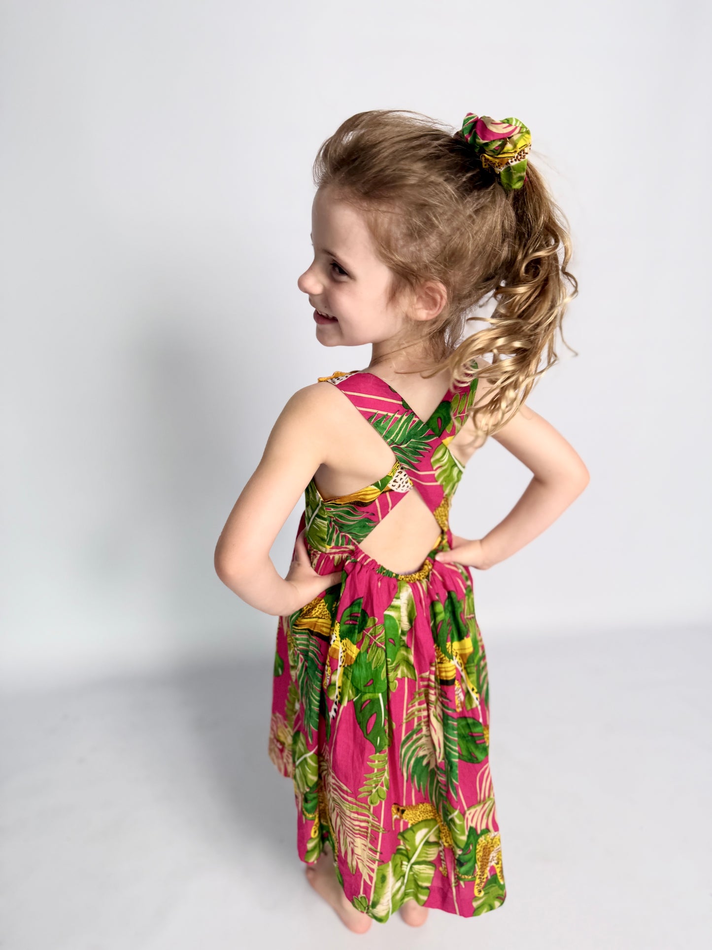 Girls Criss Cross back Dress - Dark Pink Savannah