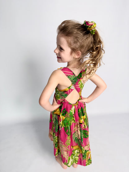 Girls Criss Cross back Dress - Dark Pink Savannah