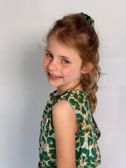 Girls Playsuit - Green Animal Print