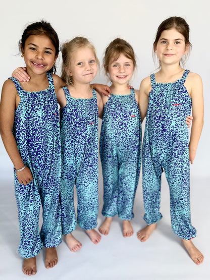 Girls Jumpsuit - Blue Turquoise Animal Print
