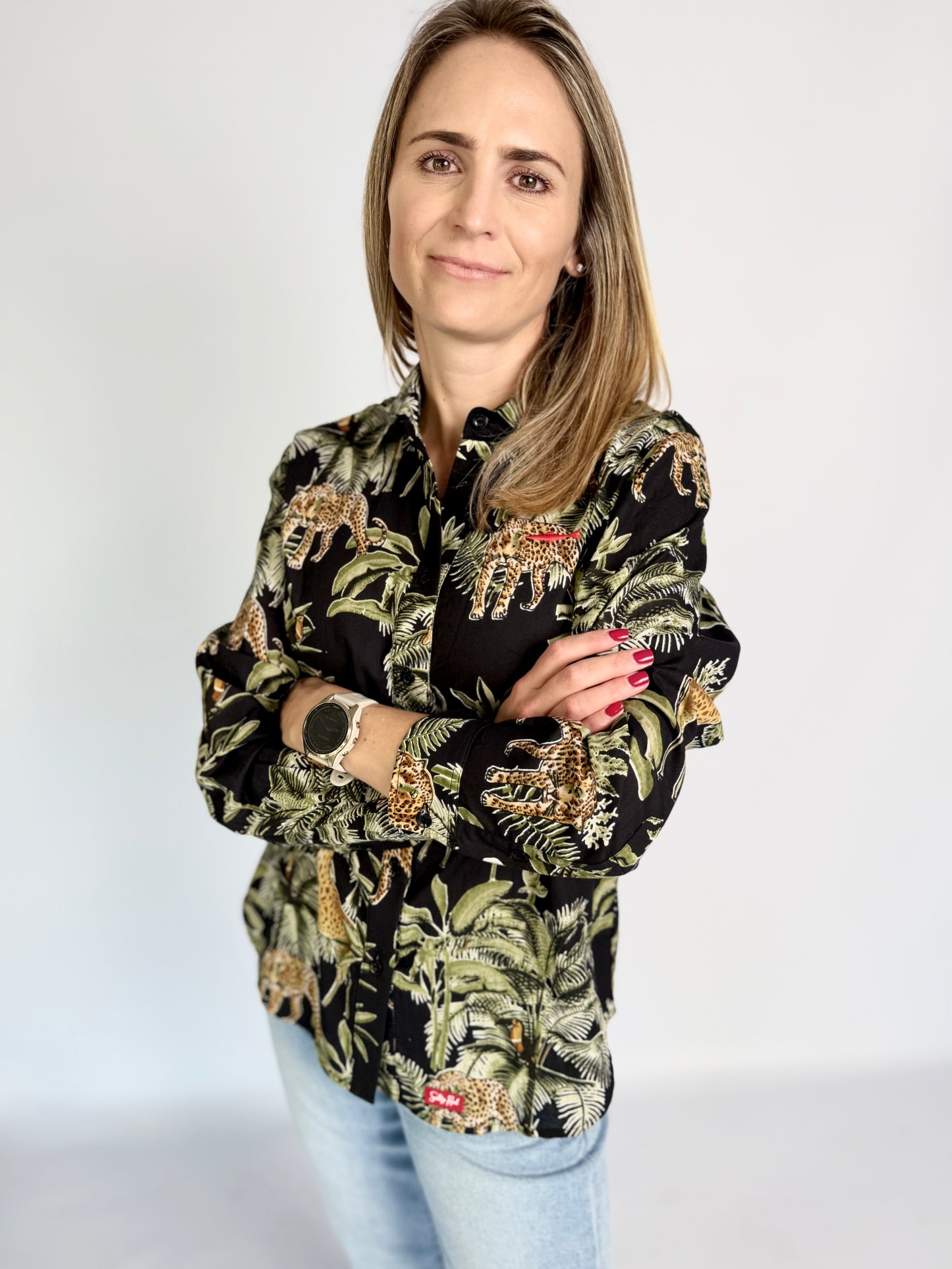 Ladies Shirt - Black w Giraffe, Leopards