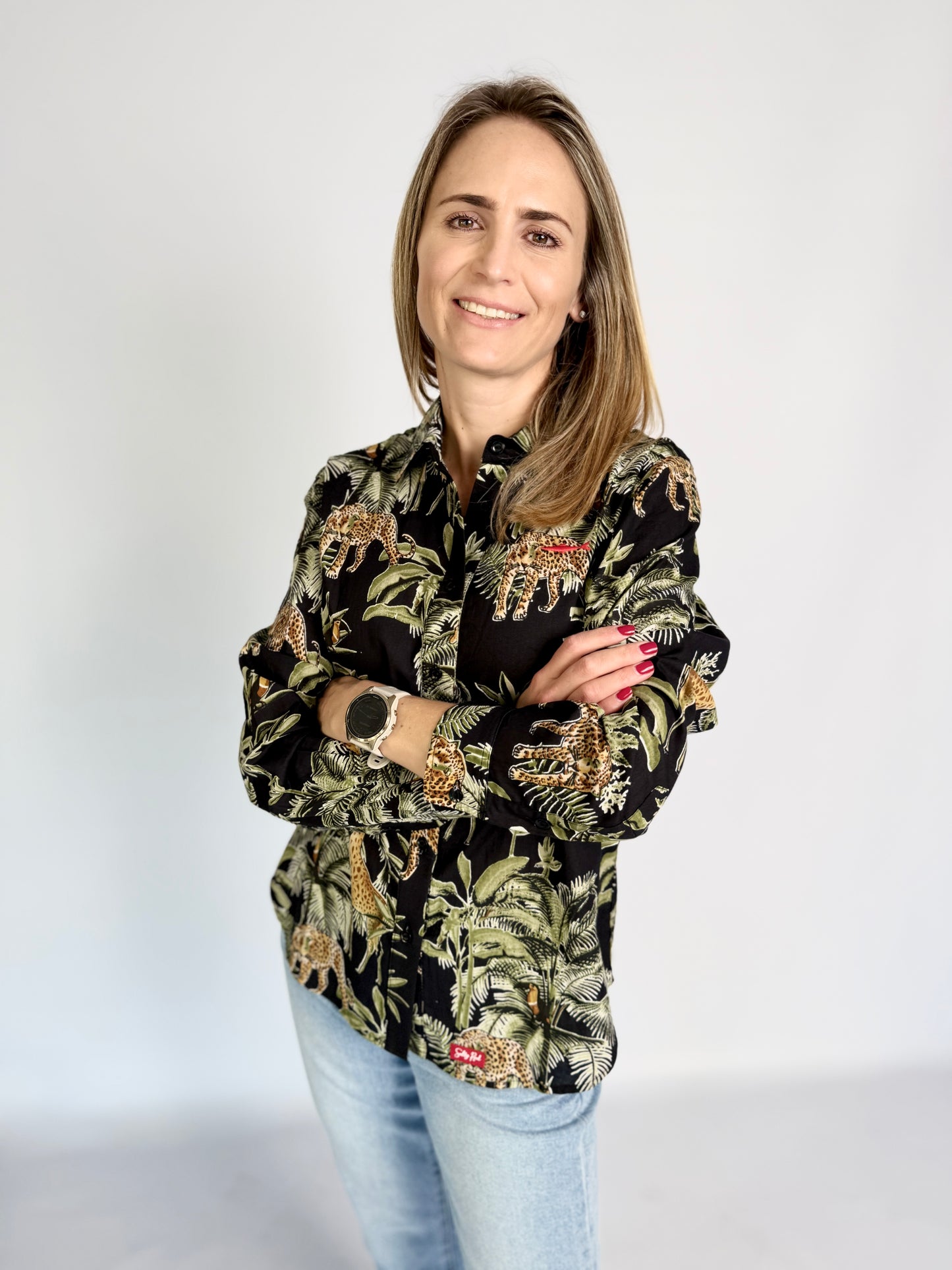 Ladies Shirt - Black w Giraffe, Leopards