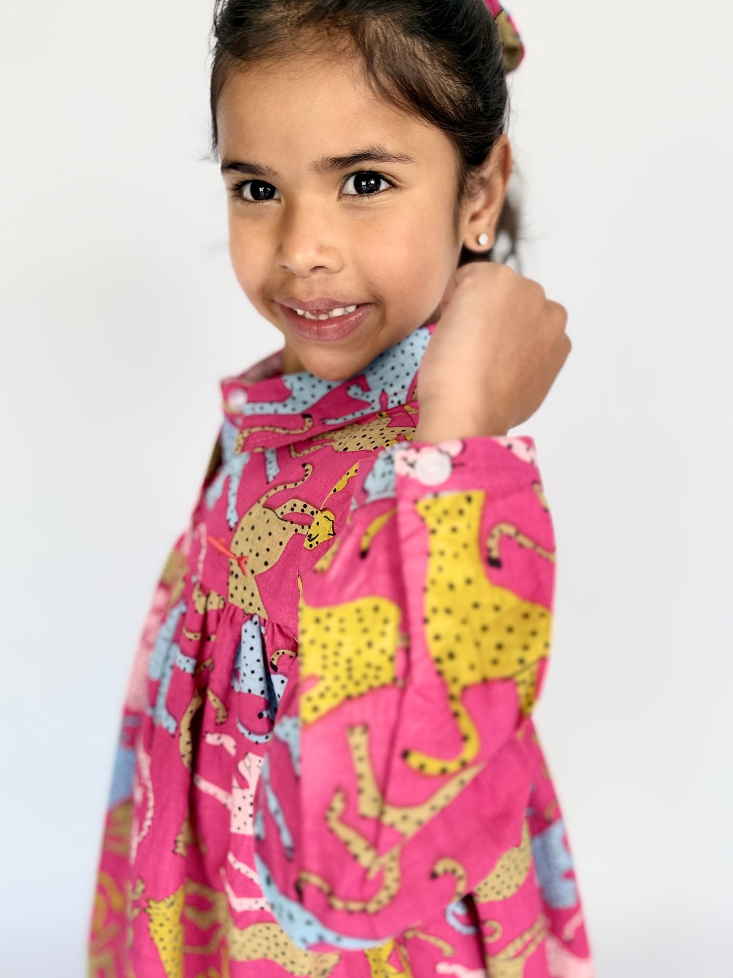 Girls Shirt Dress - Cheetah on pink