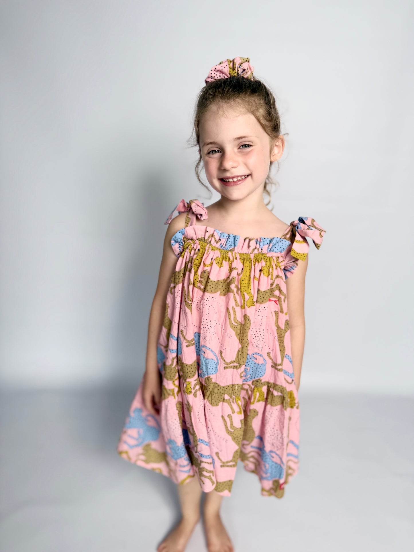 Girls Swirly Dress - Cheetah on Blush