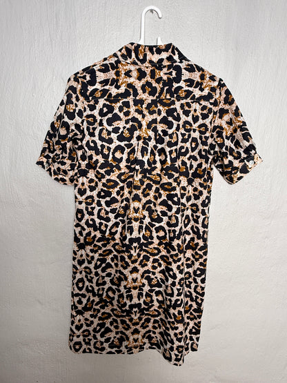Ladies Shirt Dress - Navy Animal Print