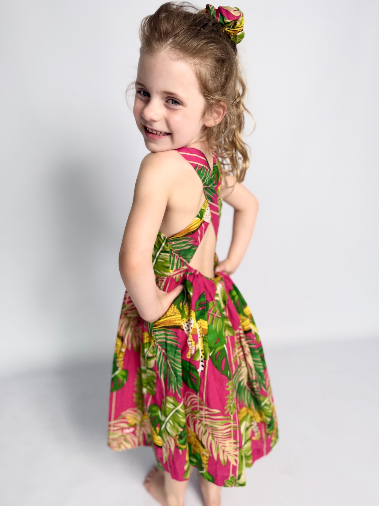 Girls Criss Cross back Dress - Dark Pink Savannah