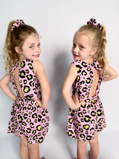 Girls Playsuit - Pink and Black Animal Print