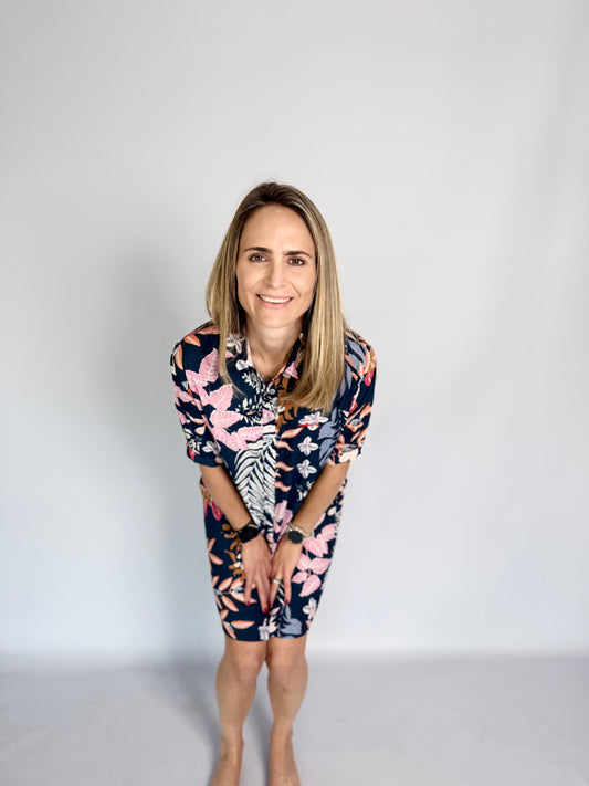 Ladies Shirt Dress - Blue Botanic