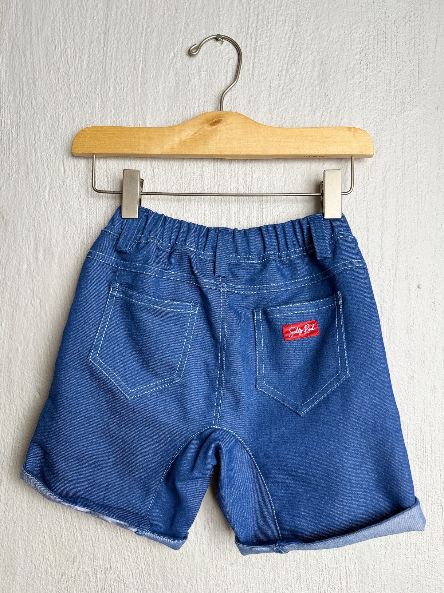 Boys Smart Shorts - Navy Denim - Navy w Orange Leopards Insert