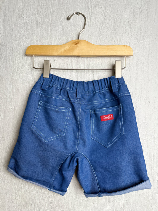 Boys Smart Shorts - Navy Denim - Navy w Orange Leopards Insert