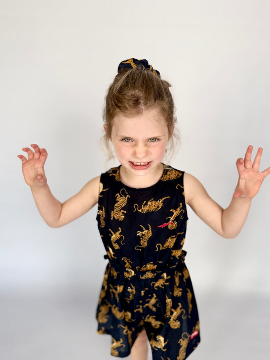 Girls Playsuit - Navy w Orange Tigers