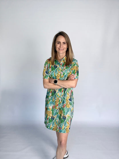 Ladies Shirt Dress - Blue and Green Wild Africa