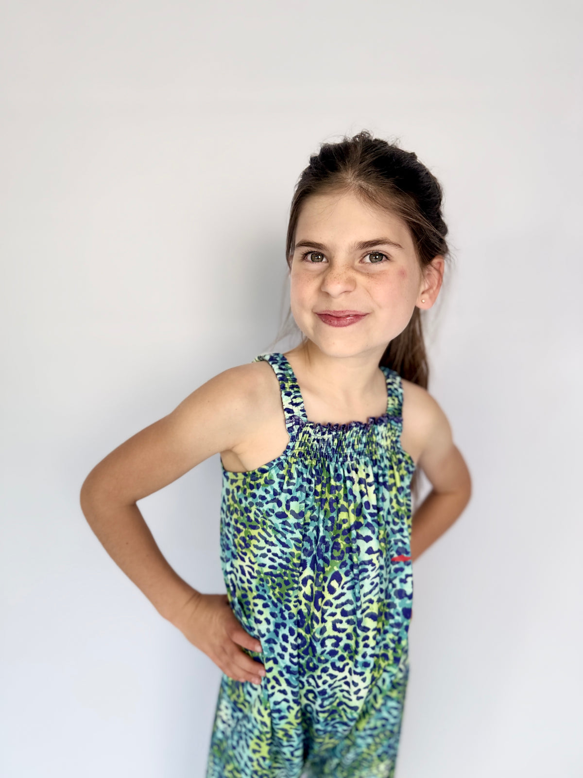 Girls Jumpsuit - Vibrant Aqua Animal Print