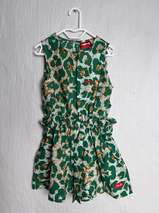 Girls Playsuit - Green Animal Print