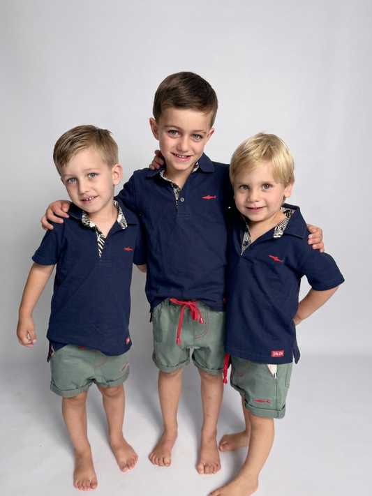 Boys Golfer - Navy - Navy w Orange Leopards Insert