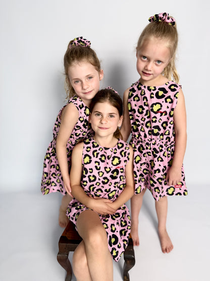 Girls Playsuit - Pink and Black Animal Print