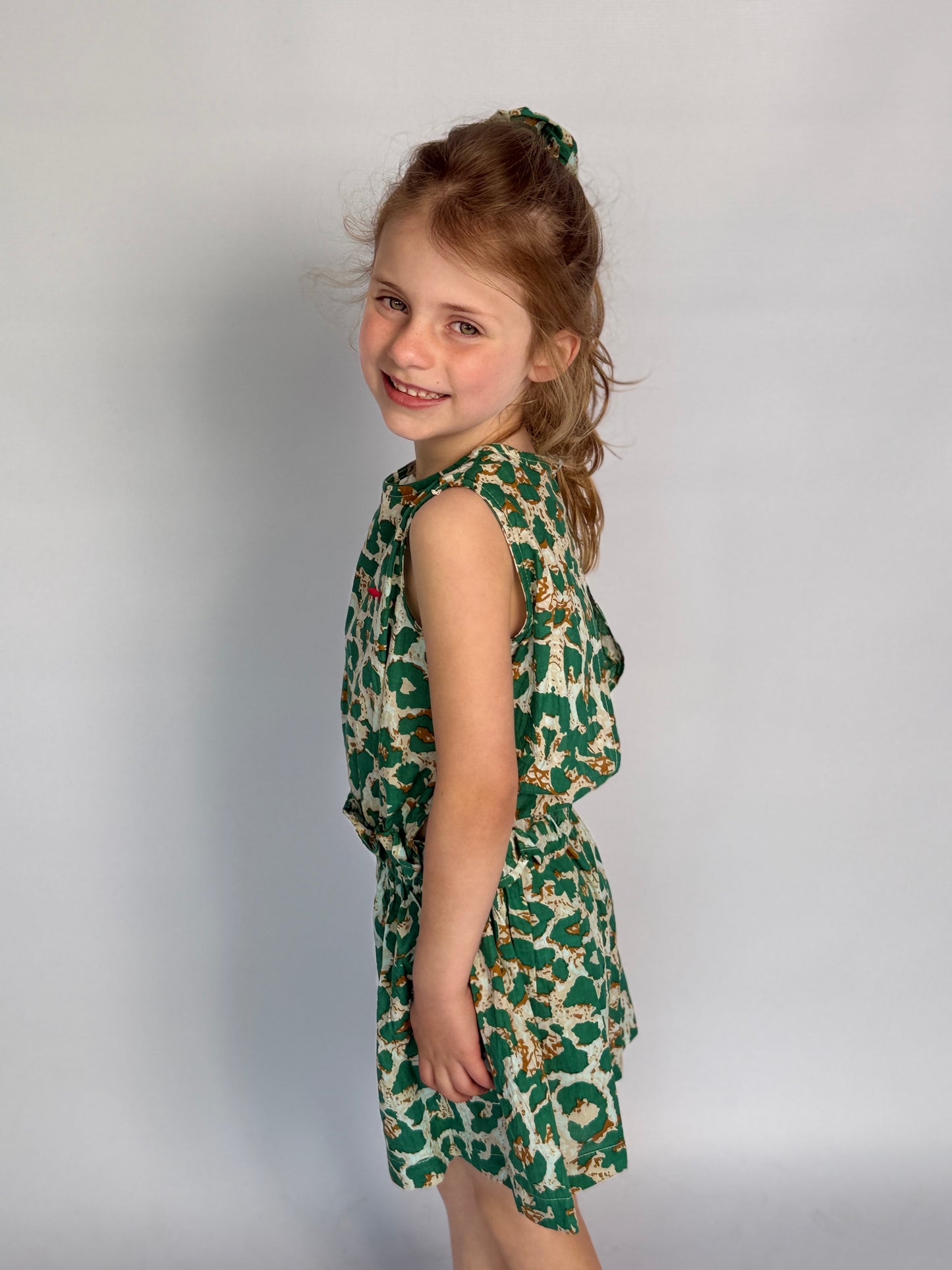 Girls Playsuit - Green Animal Print