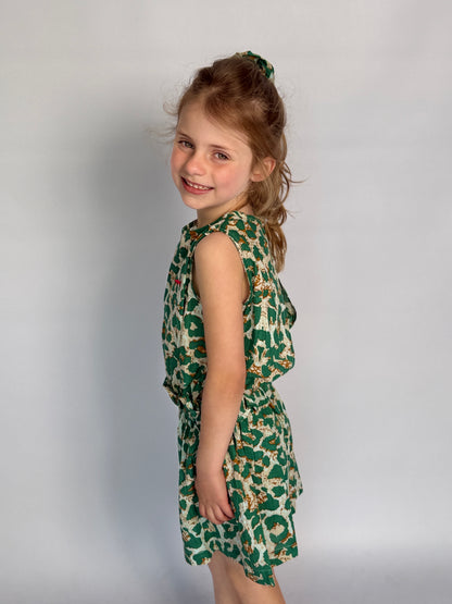Girls Playsuit - Green Animal Print