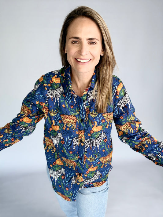 Ladies Shirt - Blue Wild Safari