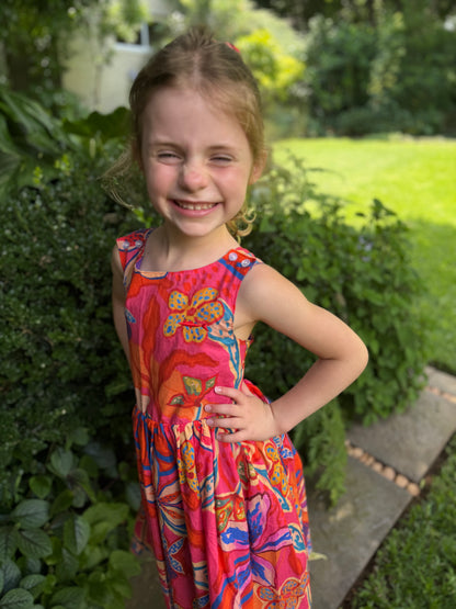 Girls Criss Cross back Dress - Pink Floral