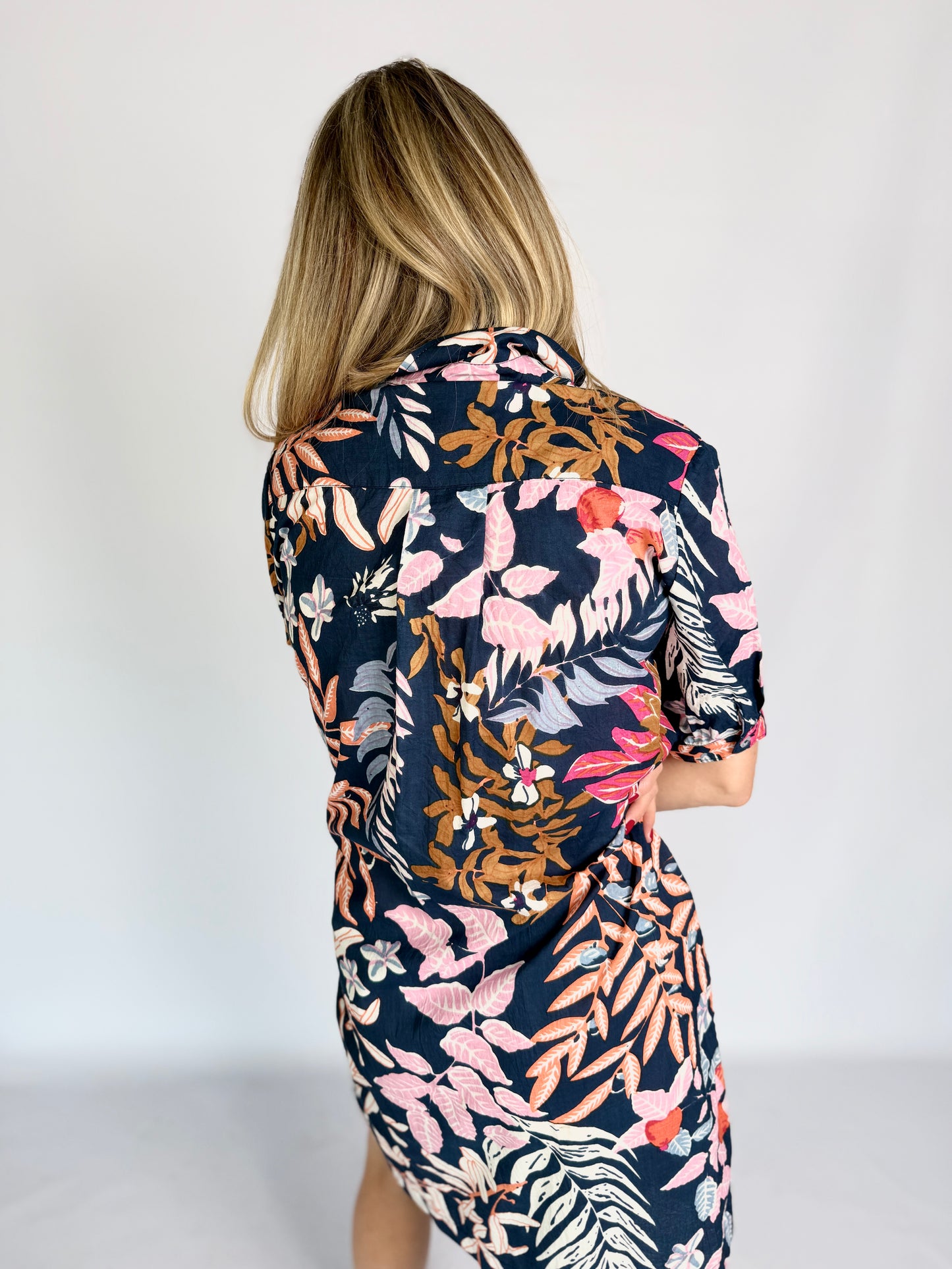 Ladies Shirt Dress - Blue Botanic