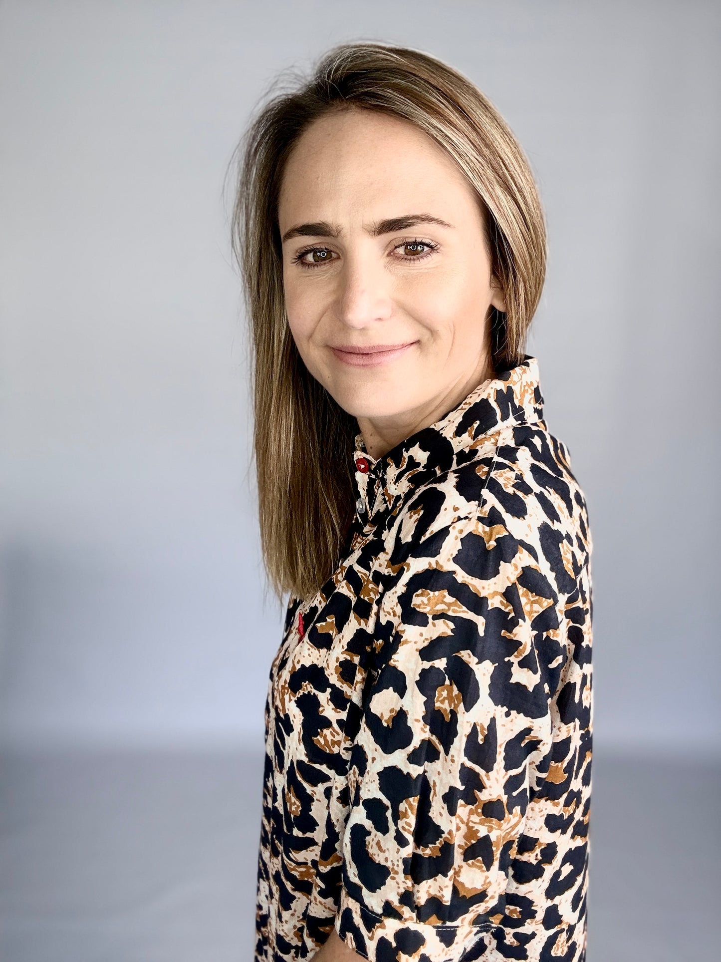 Ladies Shirt Dress - Navy Animal Print