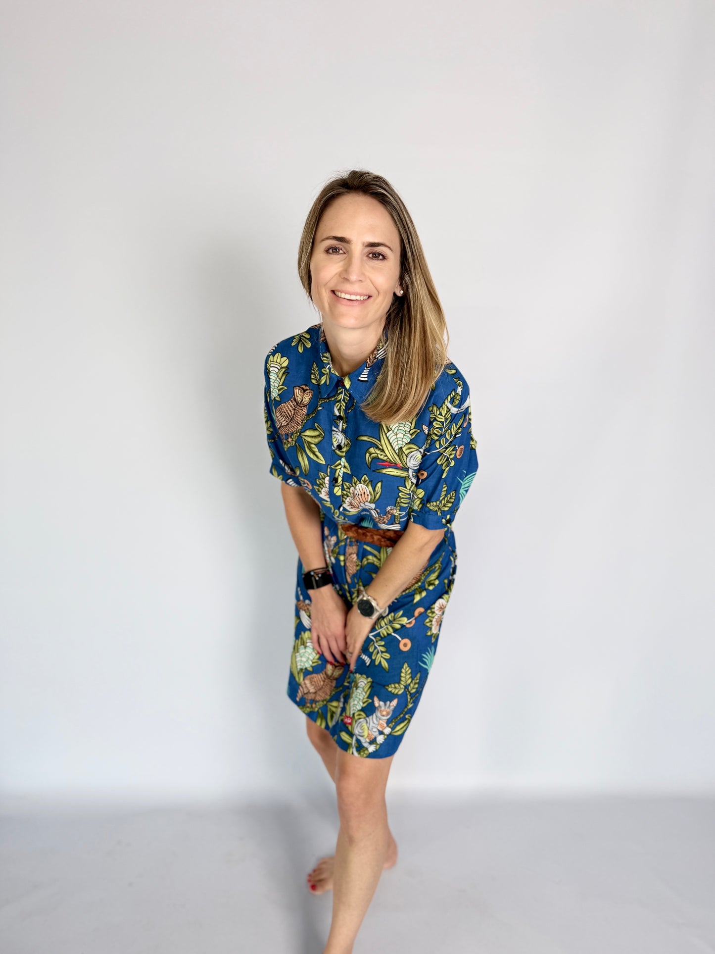 Ladies Shirt Dress - Blue Bird Party