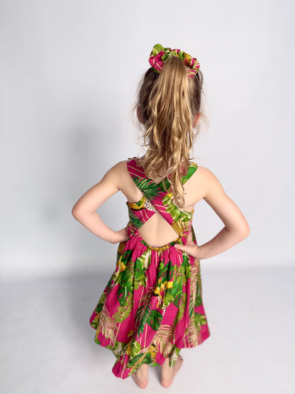 Girls Criss Cross back Dress - Dark Pink Savannah