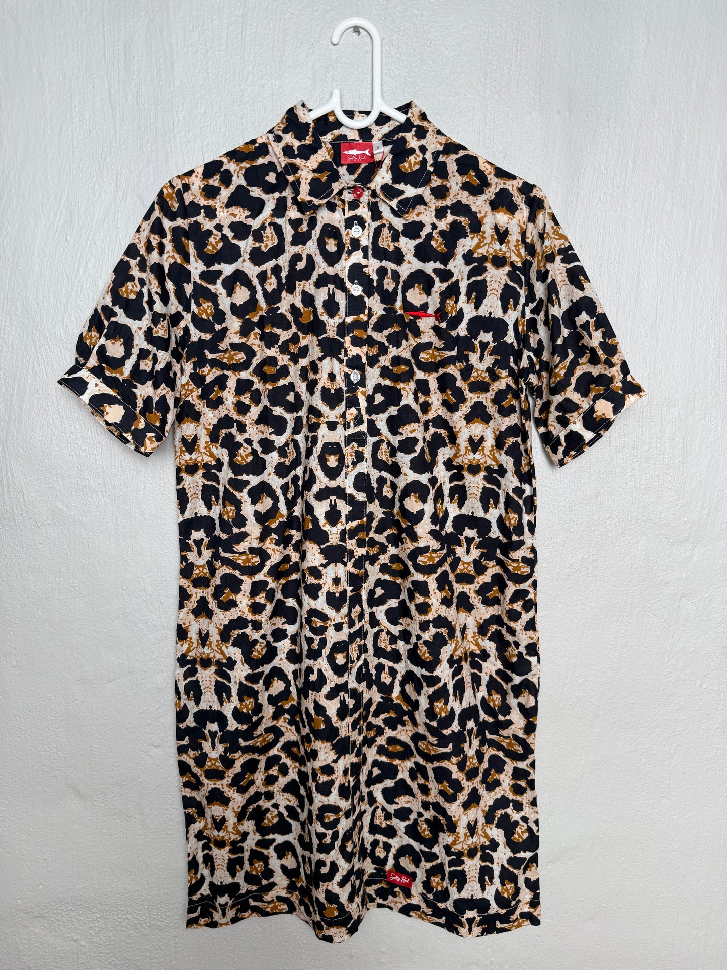 Ladies Shirt Dress - Navy Animal Print