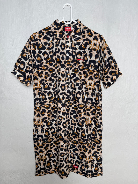 Ladies Shirt Dress - Navy Animal Print
