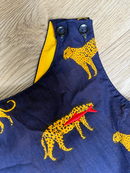 Girls Criss Cross back Dress - Navy w Orange Leopards