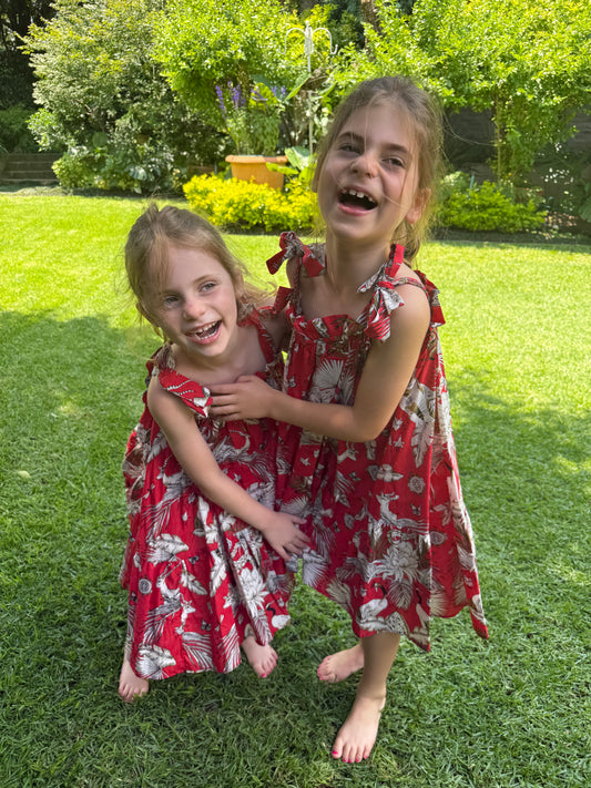 Girls Swirly Dress - Red Christmas Leopard