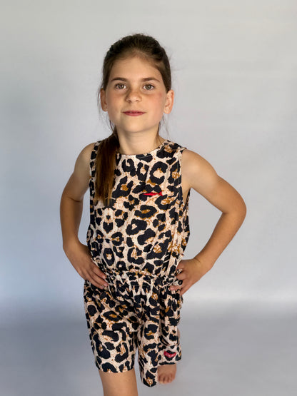 Girls Playsuit - Navy Animal Print