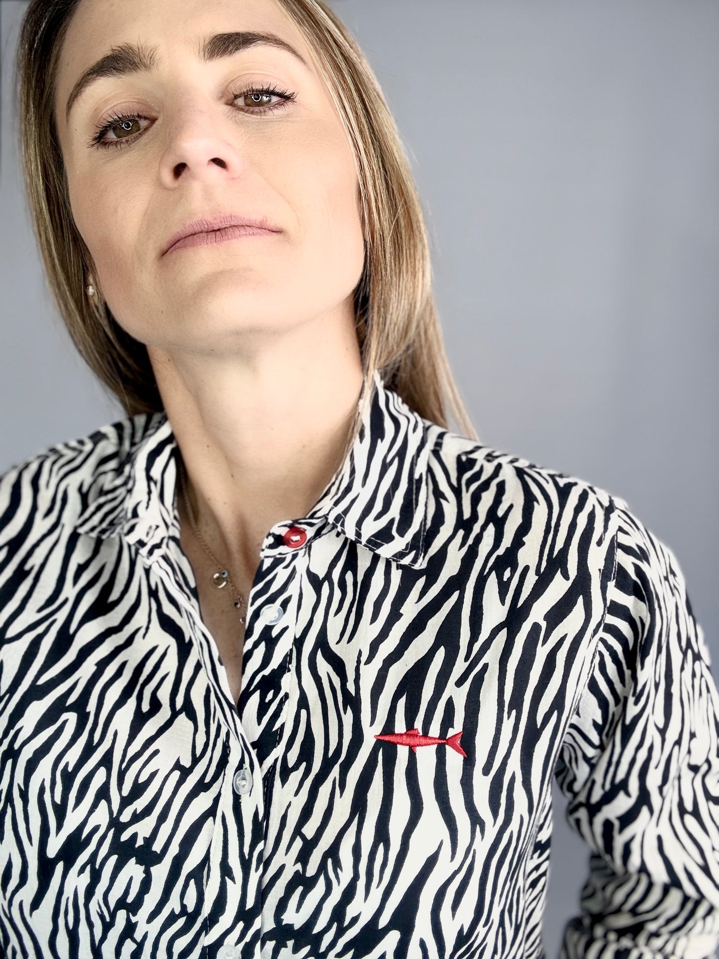 Ladies Shirt - Black and White Abstract Print