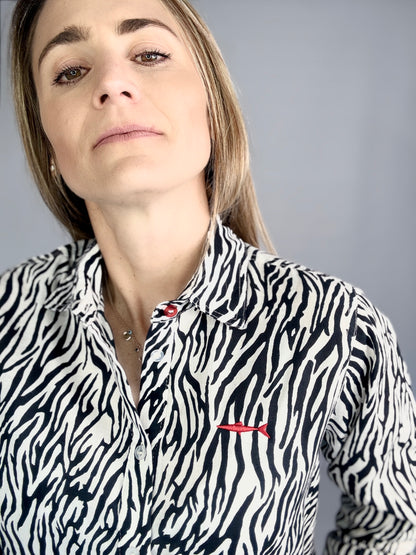 Ladies Shirt - Black and White Abstract Print