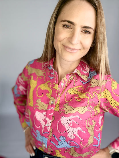 Ladies Shirt - Cheetah on Pink