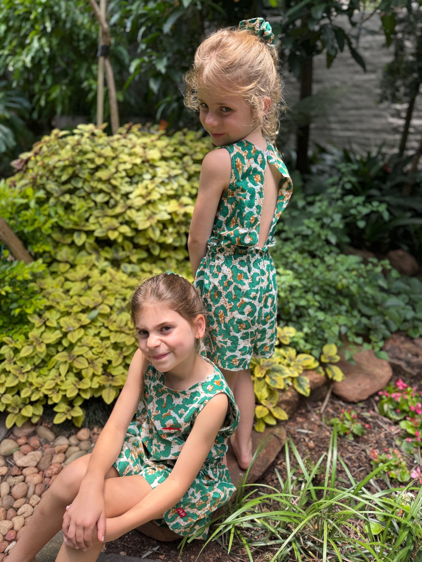 Girls Playsuit - Green Animal Print